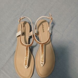 White Mountain White and Gold Sandals